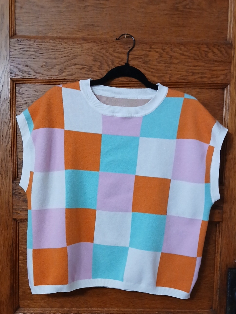 Check Knit Crop Sweater Vest